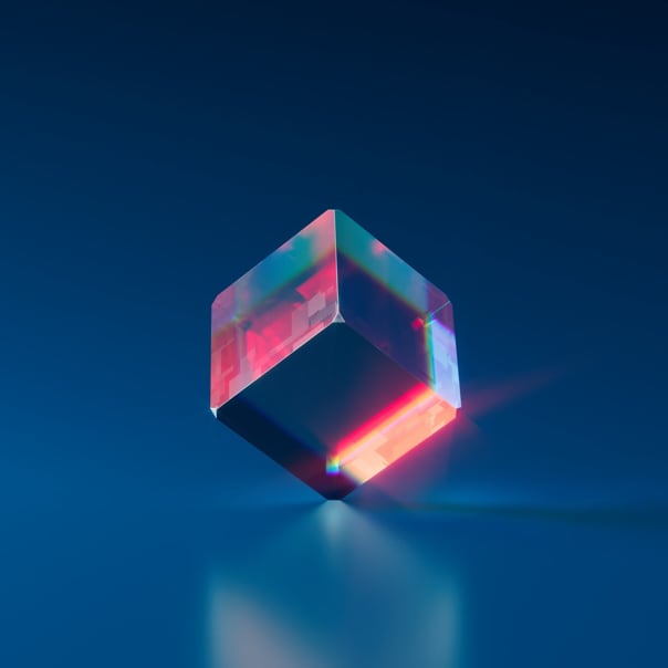 Transparent cube balancing on one of its vertices